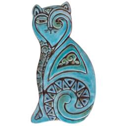 Cats Sculptures, Cat Art, Ceramic Cats, Wall Ornaments, Pair Of Deco, Contemporary Tile Designs, 26cm Turquoise - thumbnail 3