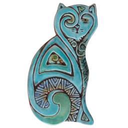 Cats Sculptures, Cat Art, Ceramic Cats, Wall Ornaments, Pair Of Deco, Contemporary Tile Designs, 26cm Turquoise - thumbnail 4