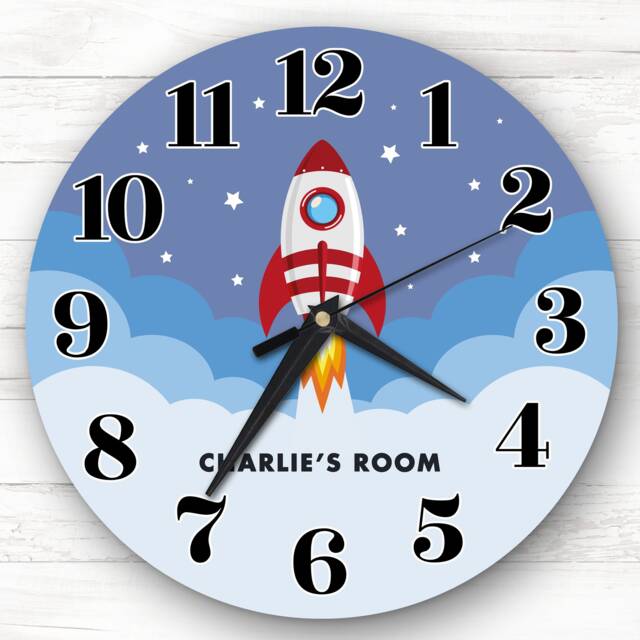 Rocket Blast Off Space Boys Room Custom Gift Personalised Clock - image 1
