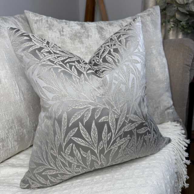 Decorative Cushion Cover, Leaf Design Pillow Silvery Grey Scatter Cover For Sofa Countryside Home - image 1