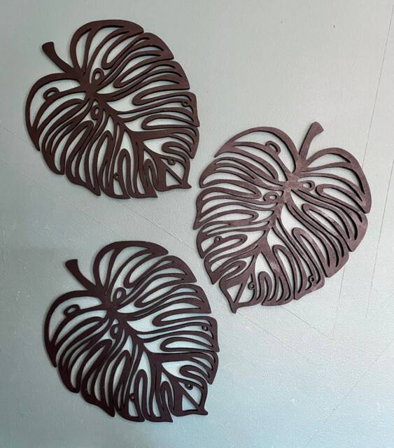 Set Of 3 Wooden Monstera Leaf Wall Decor, Safari Tropical Art, Modern Art - image 1