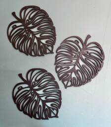 Set Of 3 Wooden Monstera Leaf Wall Decor, Safari Tropical Art, Modern Art - thumbnail 1