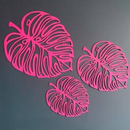 Set Of 3 Wooden Monstera Leaf Wall Decor, Safari Tropical Art, Modern Art - thumbnail 2