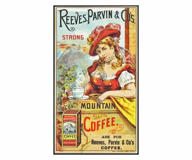 Antique Mountain Coffee Trade Card, 4 X 7, Vintage Kitchen Ephemera, 1890 Advertising Print, Country Store Advertising, Victorian Era, 16-22