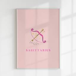 Sagittarius Print, Art Zodiac Astrology Poster, Star Sign Wall Art, Dorm Pink Gift - thumbnail 3