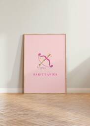 Sagittarius Print, Art Zodiac Astrology Poster, Star Sign Wall Art, Dorm Pink Gift - thumbnail 1