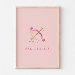 Sagittarius Print, Art Zodiac Astrology Poster, Star Sign Wall Art, Dorm Pink Gift - thumbnail 2
