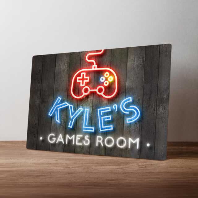 Personalised Games Room Sign - Custom Neon Style Wall Art Home Entertainment Decor in A5, A4, A3 - image 1