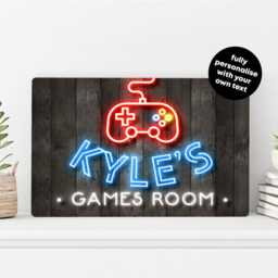 Personalised Games Room Sign - Custom Neon Style Wall Art Home Entertainment Decor in A5, A4, A3 - thumbnail 2