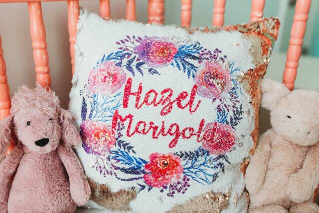 Sequin Pillow, Girls Babys Room Nursery Custom Name Baby Shower Gift - image 1