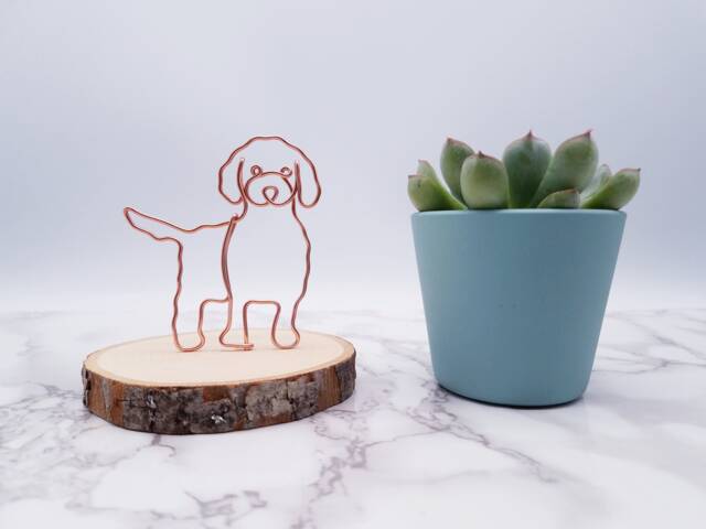Wire Cavapoo Sculpture, Dog Memorial On Basswood Coaster - image 1