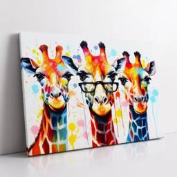 Colorful Giraffe Family Glasses Abstract Oil Painting Style Wall Art, Framed Canvas Poster Print, Home Kitchen Office Room Decor, Gifts - thumbnail 2