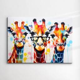 Colorful Giraffe Family Glasses Abstract Oil Painting Style Wall Art, Framed Canvas Poster Print, Home Kitchen Office Room Decor, Gifts - thumbnail 3