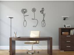 Minimalist Metal Flower Wall Art Modern Vase Decor, Set Of 3 - thumbnail 1