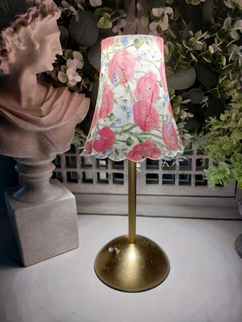 Cordless Touch Lamp. Beautiful Decoupaged Gisela Graham Inspired Pink Runuculus Usb Rechargeable Other Designs Available - image 1