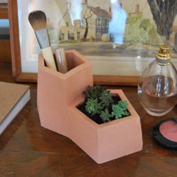 Terracotta Cast Stone Desk Tidy Pen Pot Planter - thumbnail 2