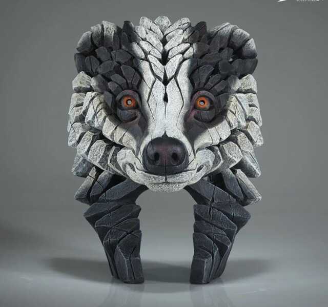 Badger Bust Sculpture - Hand Painted Wildlife Art Marble Dust & Resin Figurine Woodland Animal Decor Nature Lover Gift - image 1