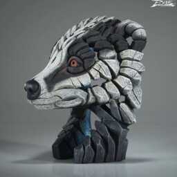 Badger Bust Sculpture - Hand Painted Wildlife Art Marble Dust & Resin Figurine Woodland Animal Decor Nature Lover Gift - thumbnail 3