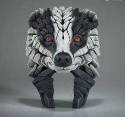Badger Bust Sculpture - Hand Painted Wildlife Art Marble Dust & Resin Figurine Woodland Animal Decor Nature Lover Gift - thumbnail 1