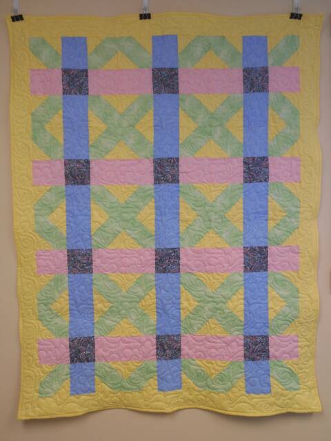 "Pastel Plaid Crib Quilt Soft Flannel Backed Throw - 48"" X 62" - image 1