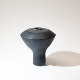Hand Made Sculptural Domed Vase Form, Stoneware Fired in A Semi-Matte Black Glaze, With Circular Textured Manganese Oxide Decoration - thumbnail 1