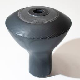 Hand Made Sculptural Domed Vase Form, Stoneware Fired in A Semi-Matte Black Glaze, With Circular Textured Manganese Oxide Decoration - thumbnail 2