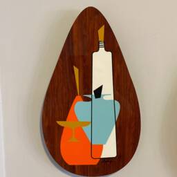 Mid Century Modern Wall Art Plaques Faux Teak Still Life, Set Of 3 - thumbnail 2
