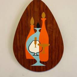 Mid Century Modern Wall Art Plaques Faux Teak Still Life, Set Of 3 - thumbnail 3