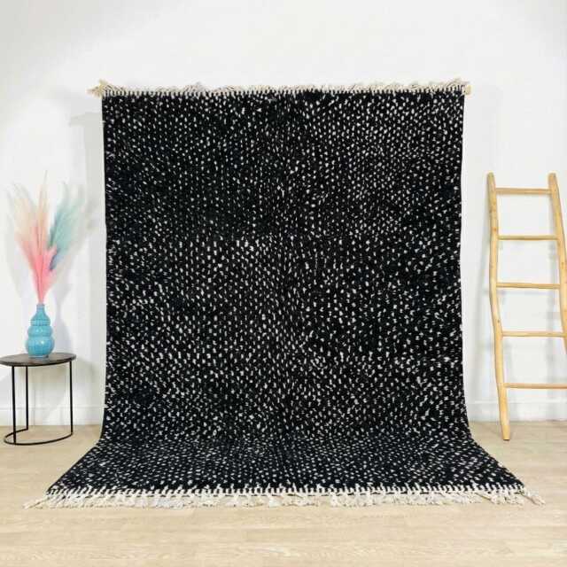 Moroccan Black Berber Rug, Handwoven Wool Shag Rug With Dotted Field, Authentic Beni Ourain Style Carpet, Large 9x12 Area - image 1