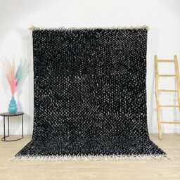Moroccan Black Berber Rug, Handwoven Wool Shag Rug With Dotted Field, Authentic Beni Ourain Style Carpet, Large 9x12 Area - thumbnail 1