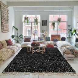 Moroccan Black Berber Rug, Handwoven Wool Shag Rug With Dotted Field, Authentic Beni Ourain Style Carpet, Large 9x12 Area - thumbnail 3