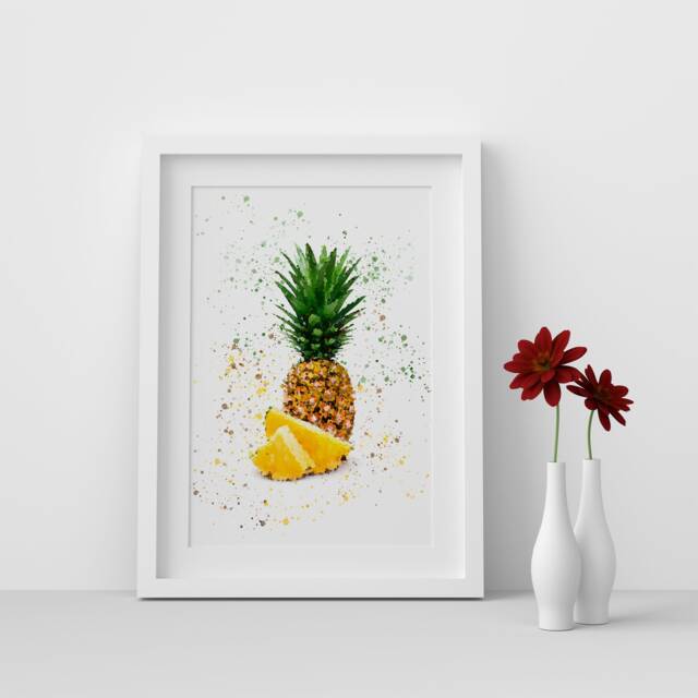 Pineapple Fruit Watercolour Splash A3, A4, 10x8, 8x6, 5x7 & 4x6 Wall Art Prints