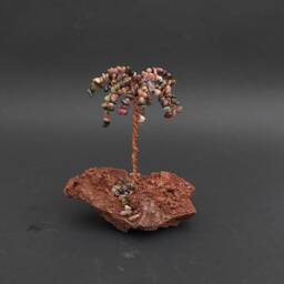 Gemstone Watermelon Tourmaline Rainbow Color Canary Islands Palm Tree On Volcanic Lava Stone Lanzarote Sculpture - October Birthstone - thumbnail 2