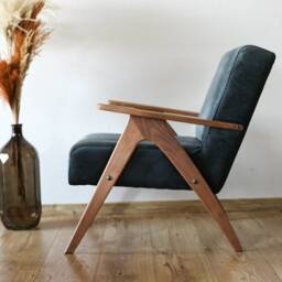 Mid Century Armchair Dark Grey Upholstery, Solid Beech Frame, Handmade - thumbnail 2
