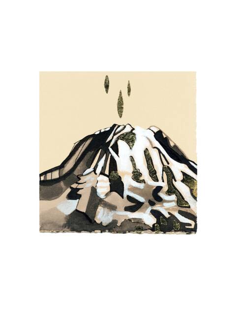 Mt. Rainier Just The Tip Gold - Gold Leaf Hand Embellished Gicl??e Print Of Original Gouache + Ink Gold Painting - image 1