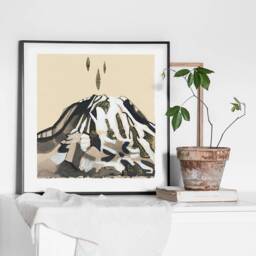 Mt. Rainier Just The Tip Gold - Gold Leaf Hand Embellished Gicl??e Print Of Original Gouache + Ink Gold Painting - thumbnail 2