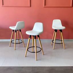 Swivel Bar Stools - Counter Personalized Seat Height Wooden Legs Velvet/Leather Full Back - thumbnail 2