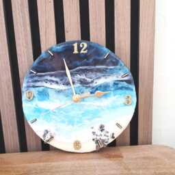 Ocean Resin Clock Beach Decor With Crushed Decorative Oyster Shells & Sand Available Now - thumbnail 2
