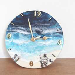 Ocean Resin Clock Beach Decor With Crushed Decorative Oyster Shells & Sand Available Now - thumbnail 3