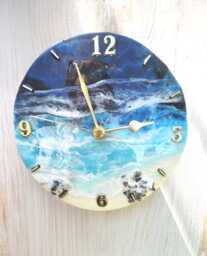 Ocean Resin Clock Beach Decor With Crushed Decorative Oyster Shells & Sand Available Now - thumbnail 1
