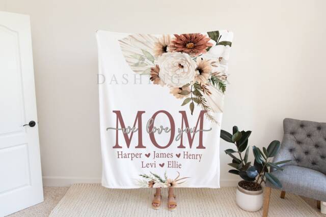 Christmas Blanket, Gift, Floral Style Personalized Mom Gift For Grandparent, Birthday - image 1