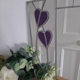 Rennie Mackintosh Style Stained Glass Effect Mirror Handmade Gift Wall Catfish Glass Art Nouveau Hearts 30x30cms - thumbnail 2