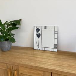 Rennie Mackintosh Style Stained Glass Effect Mirror Handmade Gift Wall Catfish Glass Art Nouveau Hearts 30x30cms - thumbnail 4