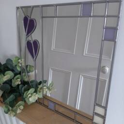 Rennie Mackintosh Style Stained Glass Effect Mirror Handmade Gift Wall Catfish Glass Art Nouveau Hearts 30x30cms - thumbnail 3