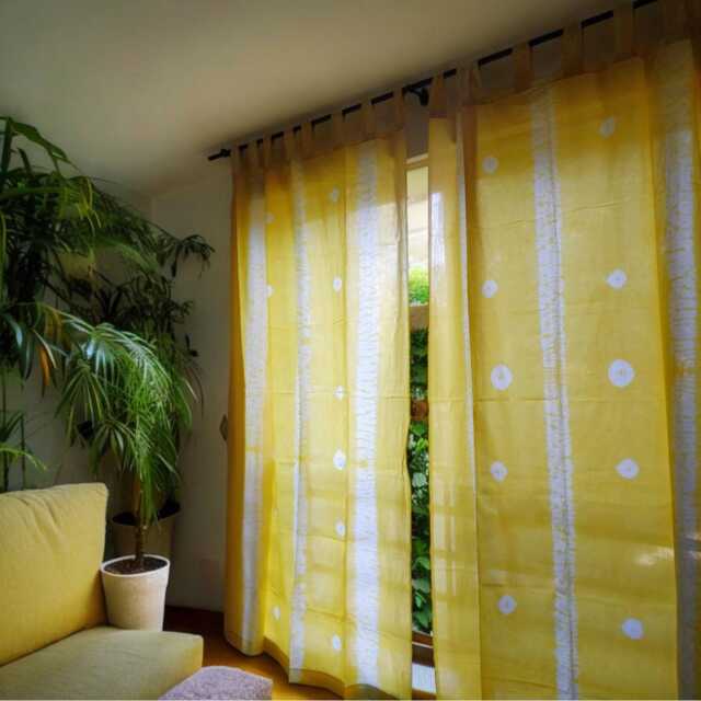 Yellow Tie Dyed Semi Sheer Curtains, Light & Bright Cotton Curtains - image 1