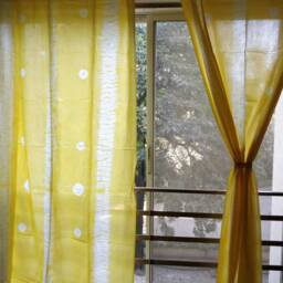Yellow Tie Dyed Semi Sheer Curtains, Light & Bright Cotton Curtains - thumbnail 4
