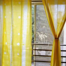 Yellow Tie Dyed Semi Sheer Curtains, Light & Bright Cotton Curtains - thumbnail 2