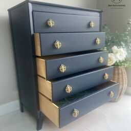 Navy Blue Vintage Harris Lebus Chest Of Drawers - thumbnail 4