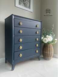 Navy Blue Vintage Harris Lebus Chest Of Drawers - thumbnail 1