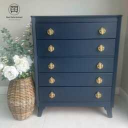 Navy Blue Vintage Harris Lebus Chest Of Drawers - thumbnail 2